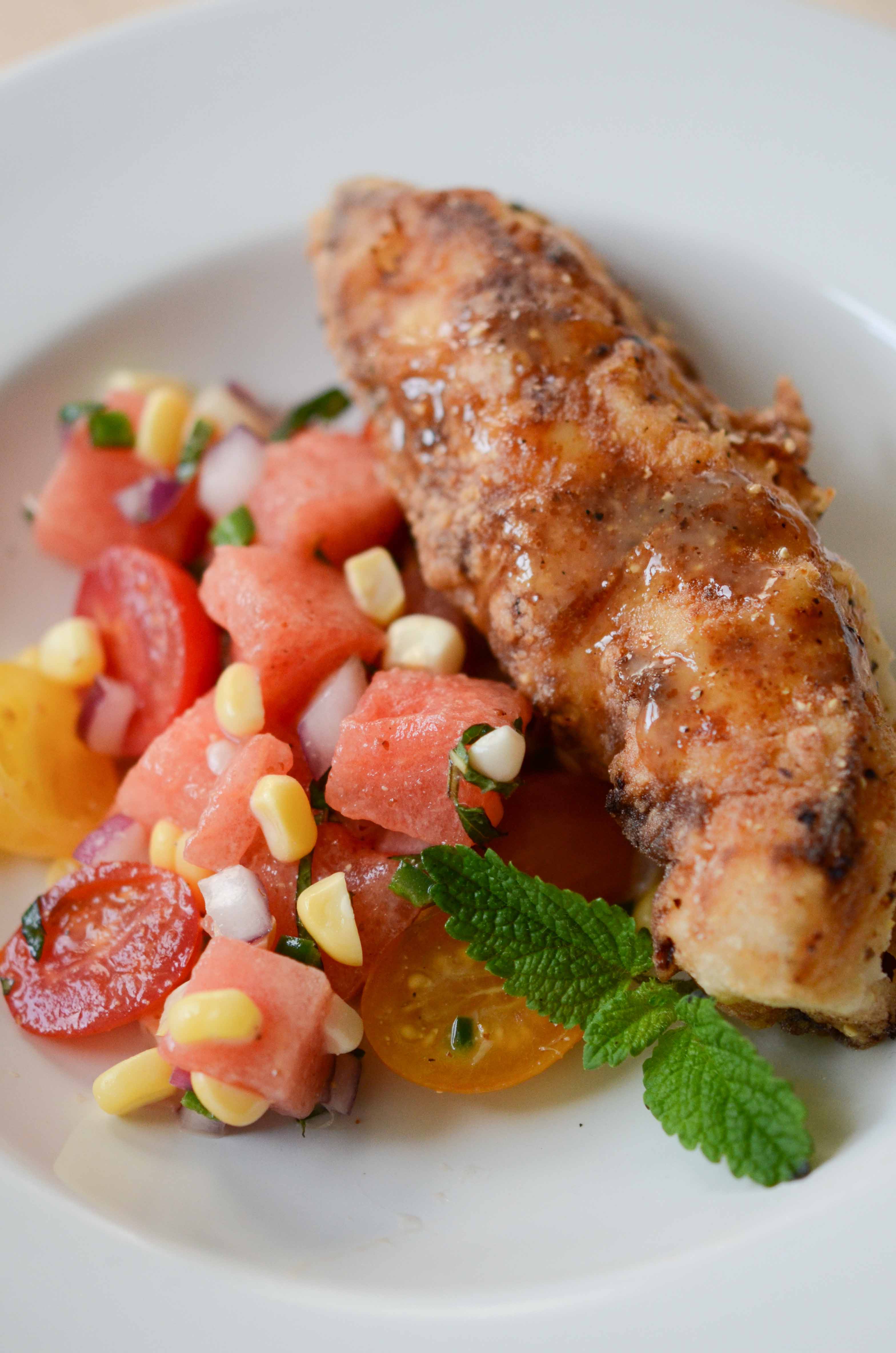 Fried Chicken With Watermelon Tomato Salad Fresh Tart