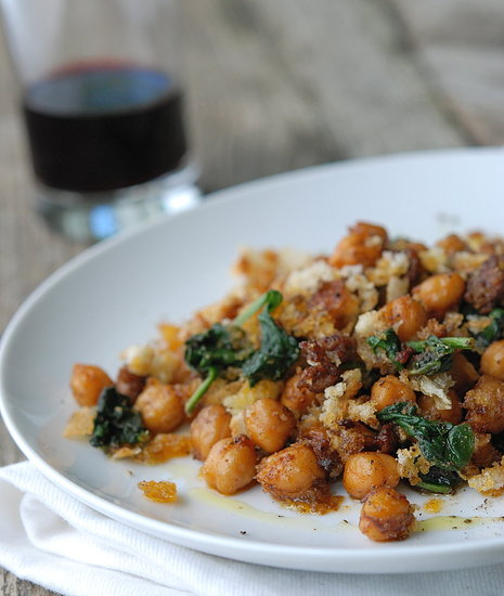 Fried Chickpeas with Chorizo & Spinach
