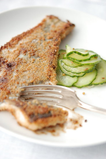 fried trout with refrigerator pickles
