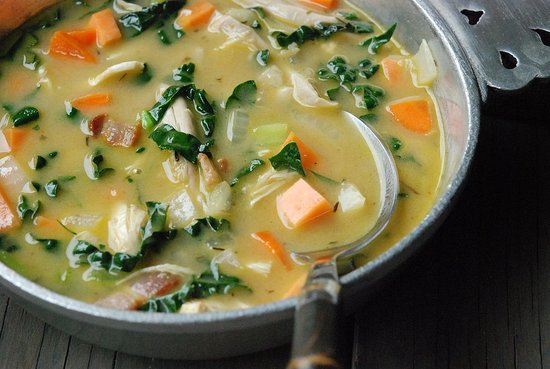 chicken soup with kale & sweet potatoes